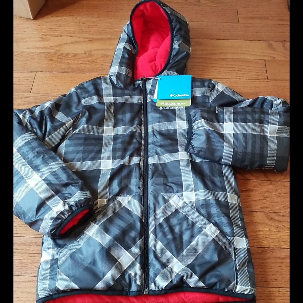 Columbia Kids Puffer Jacket - Black and Red Plaid